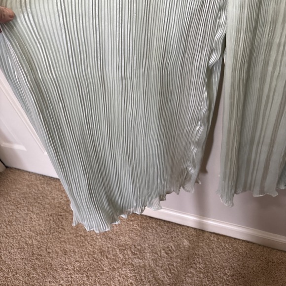 Lovers & Friends Sea Breeze Pants Mint Green Satin Chiffon Medium LONG Wide Leg - Picture 6 of 11